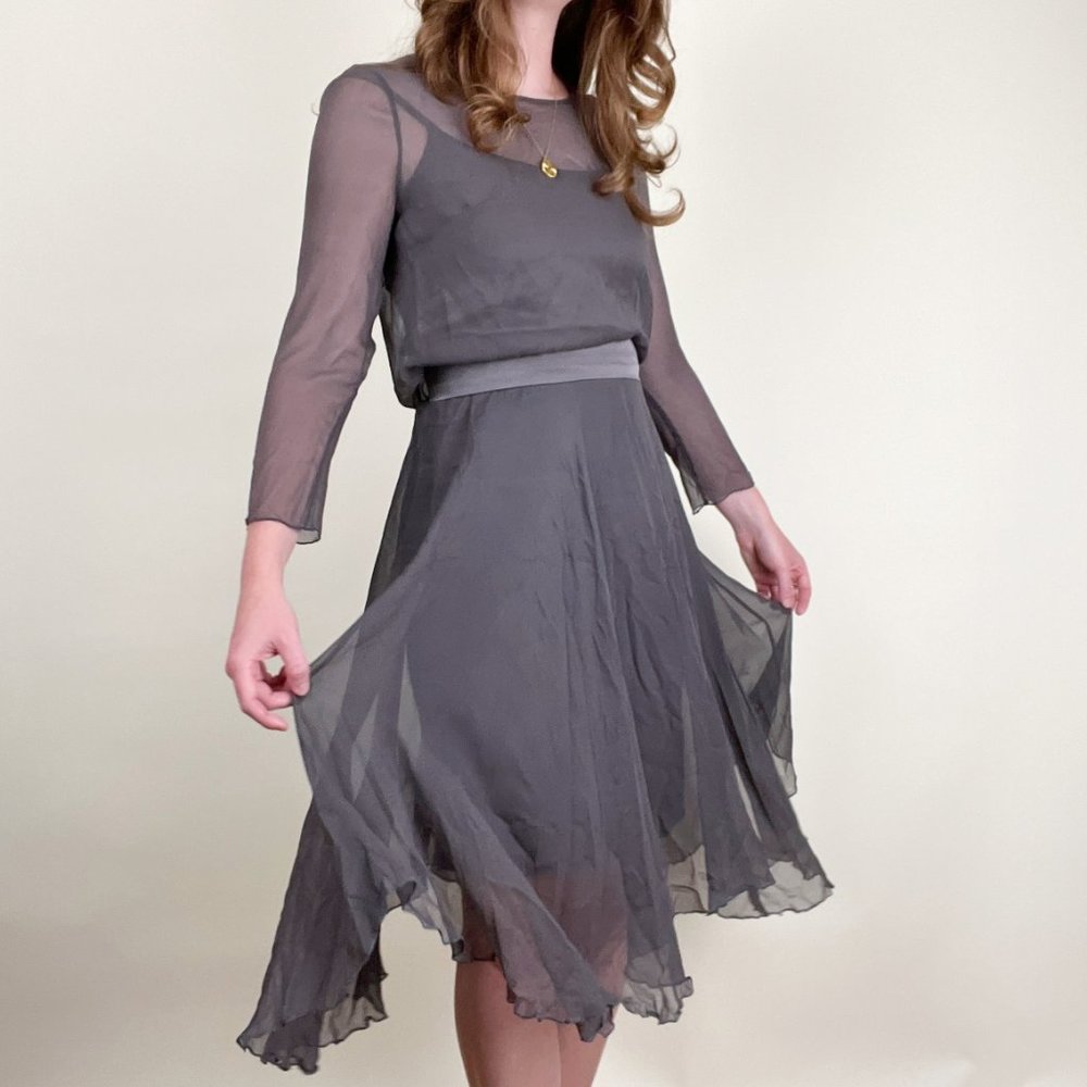 Vintage 100% Silk 4 Piece Set Midi Skirt Sheer Matching Coordinating Formal Chic - Picture 6 of 9